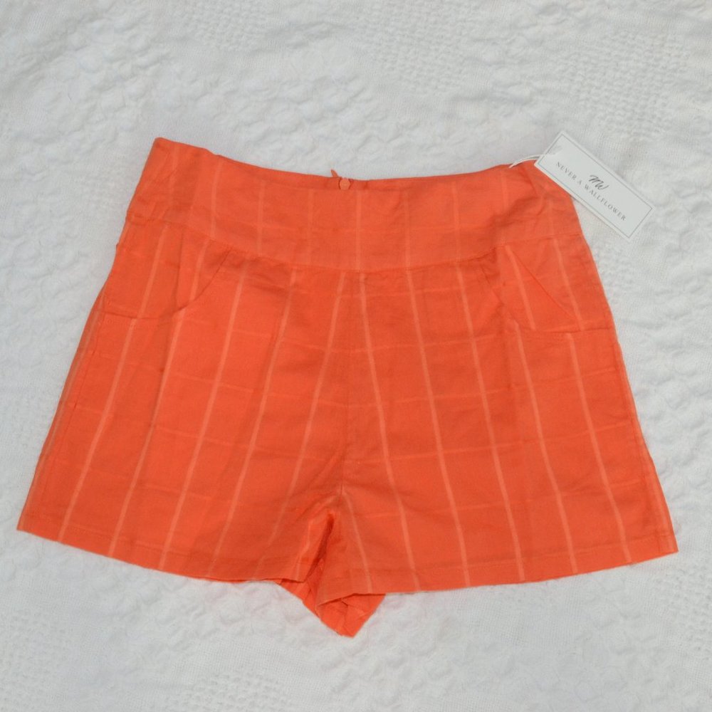Never a Wallflower Orange  Checkered High Waisted Shorts XS
